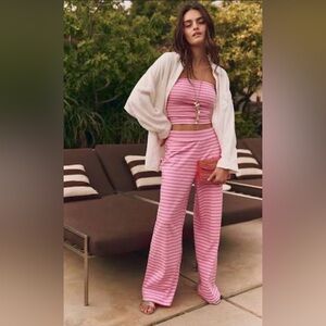 Free People Sailor Tube Set Pink Striped Wide-Leg Pants - Two-Piece Set